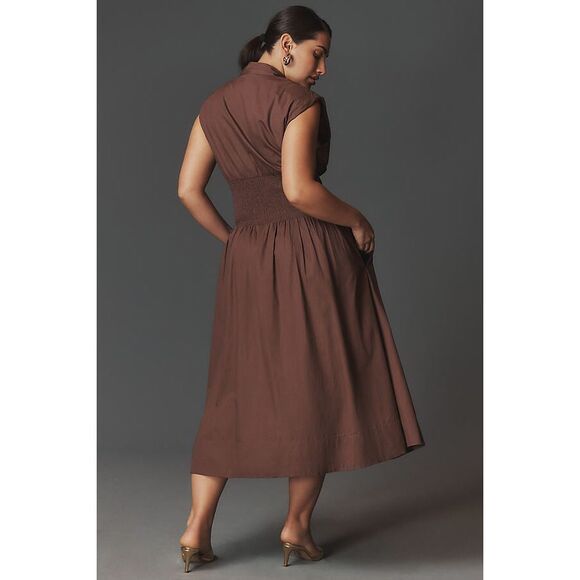 Anthropologie The Tommie Zip-Front Midi Dress Maeve Brown Medium M NEW - Picture 7 of 7